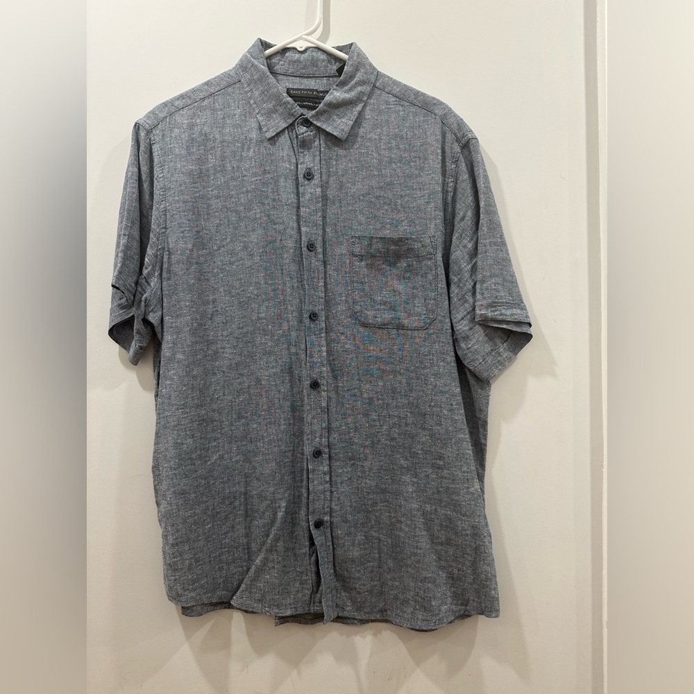 SAKS FIFTH AVENUE Linen Blend Short Sleeve Button Down Shirt Large